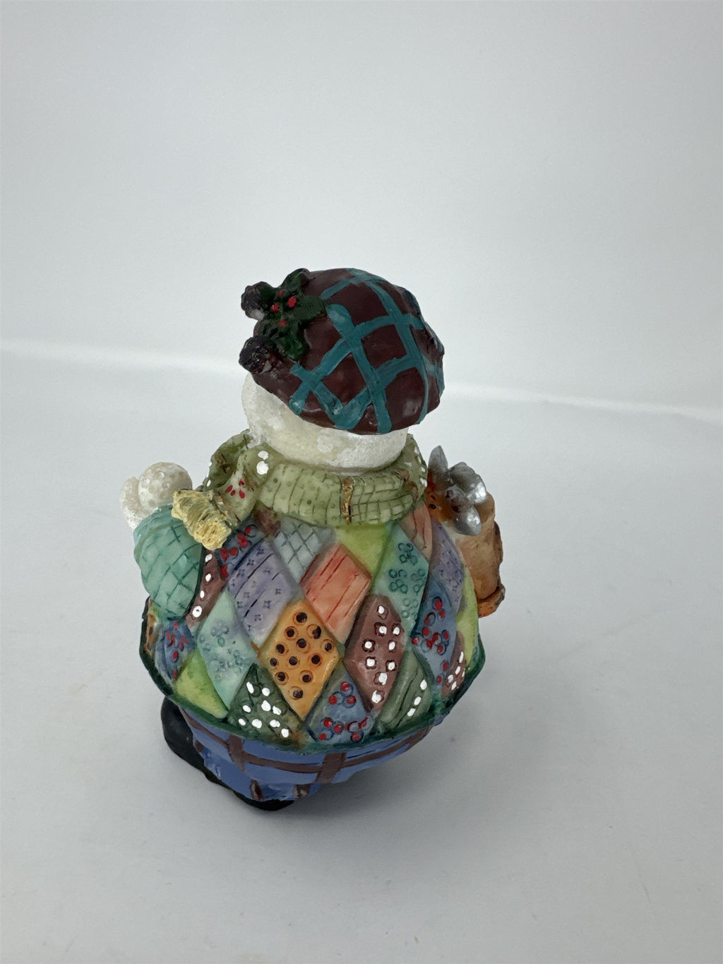 Vtg Golfing Snowman Figurine Patchwork Jacket Golf Bag Clubs Resin Decor