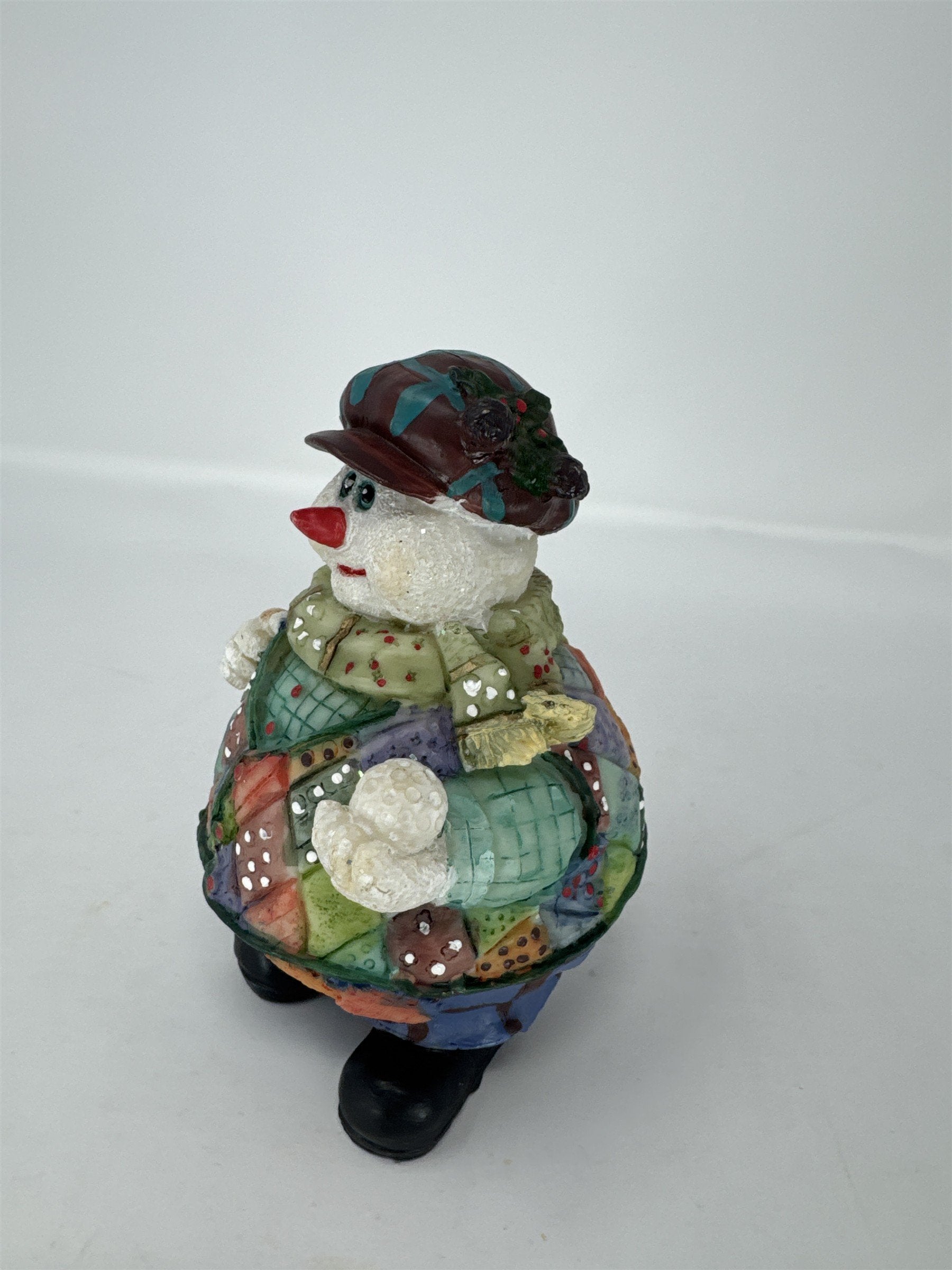 Vtg Golfing Snowman Figurine Patchwork Jacket Golf Bag Clubs Resin Decor