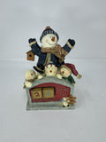 Vtg Christmas Countdown Calendar Snowman Family Figurine Resin Wood Blocks
