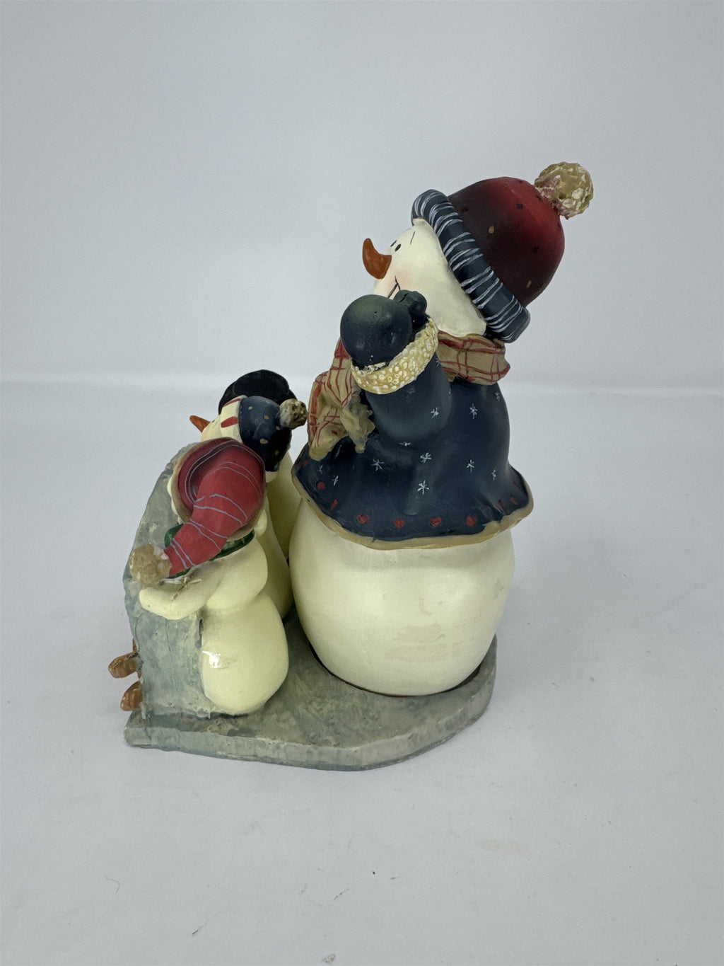 Vtg Christmas Countdown Calendar Snowman Family Figurine Resin Wood Blocks