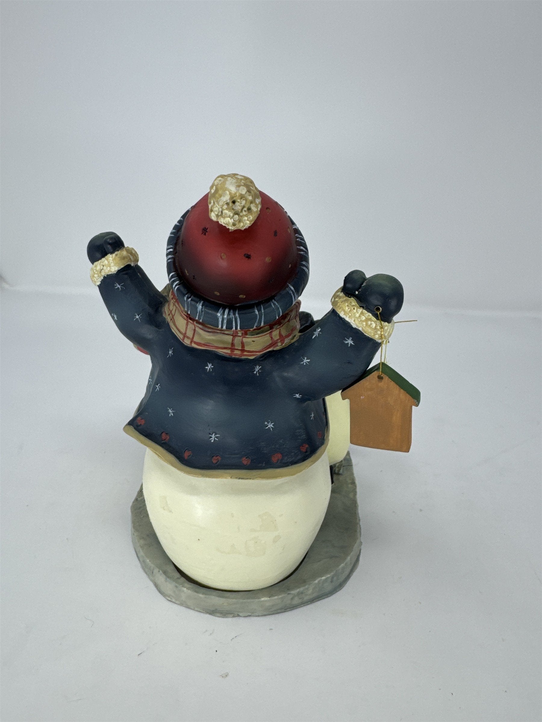Vtg Christmas Countdown Calendar Snowman Family Figurine Resin Wood Blocks