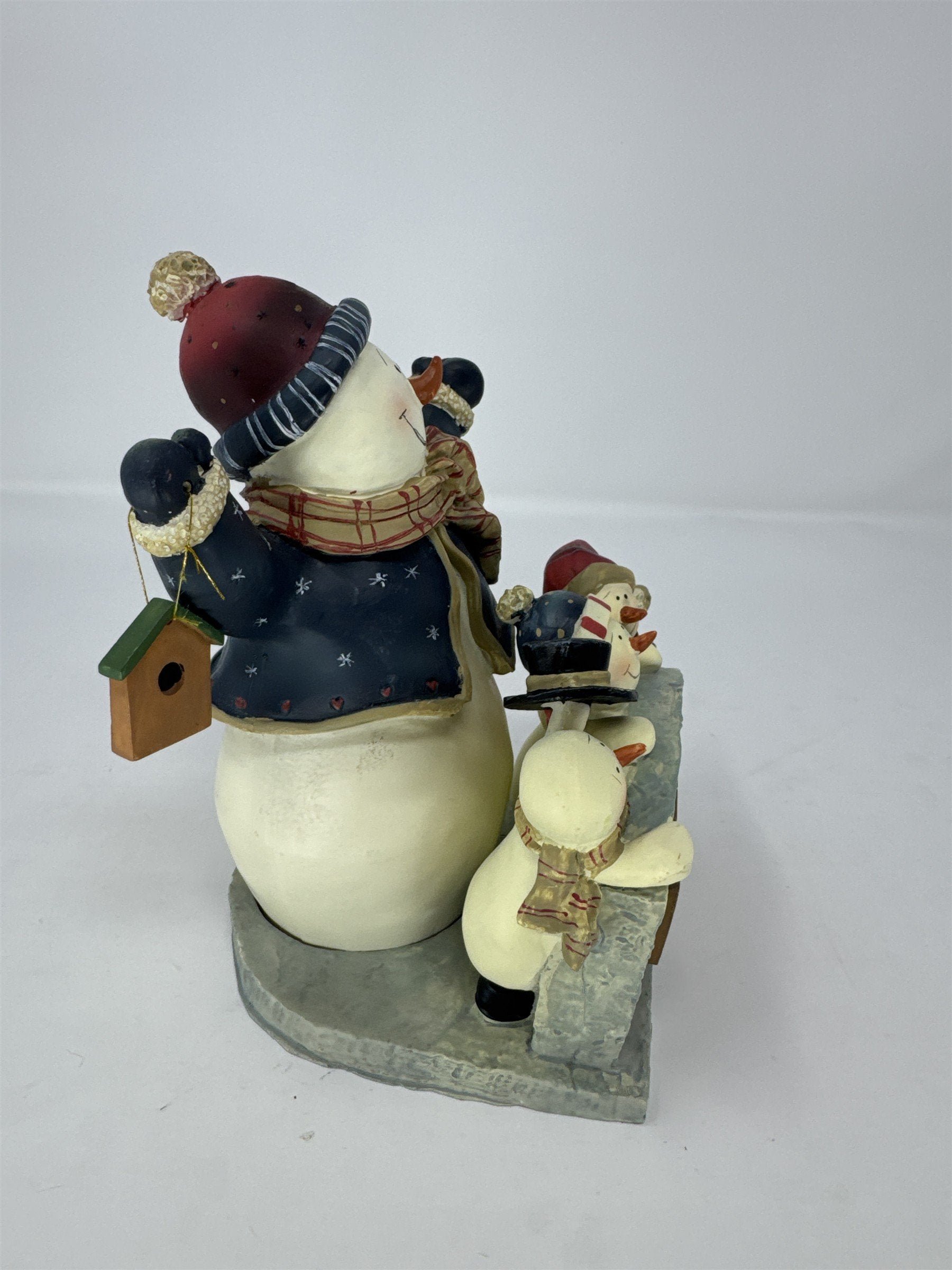 Vtg Christmas Countdown Calendar Snowman Family Figurine Resin Wood Blocks