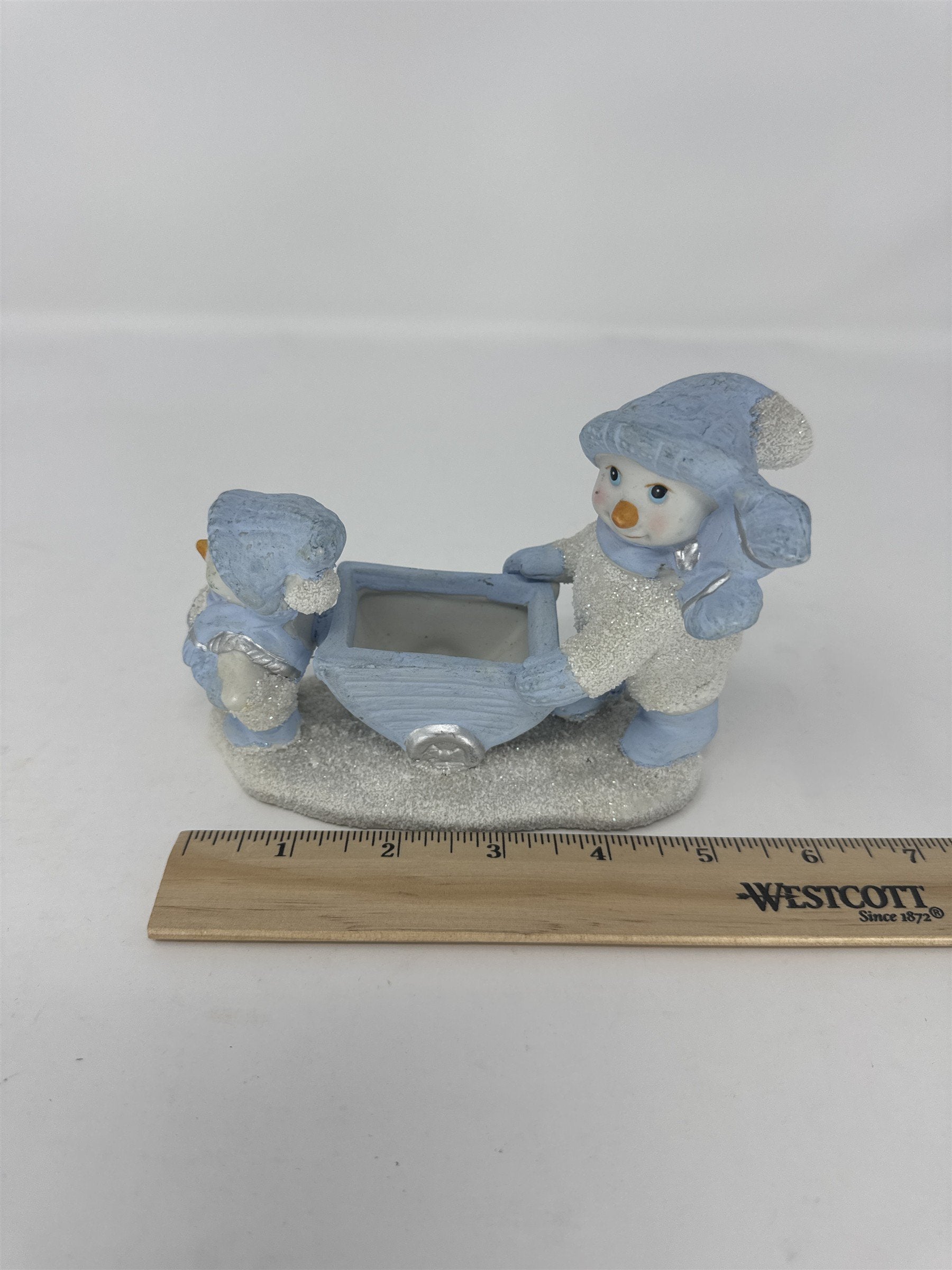 Vtg Encore Frosted Snowmen Family Wheelbarrow Figurine Glitter Figurine