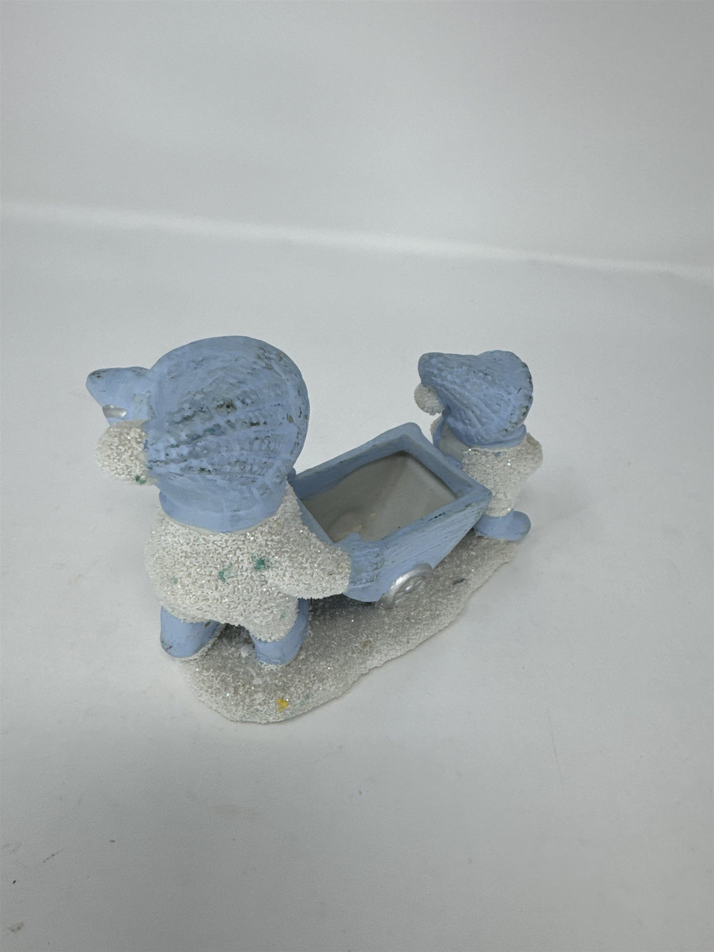 Vtg Encore Frosted Snowmen Family Wheelbarrow Figurine Glitter Figurine