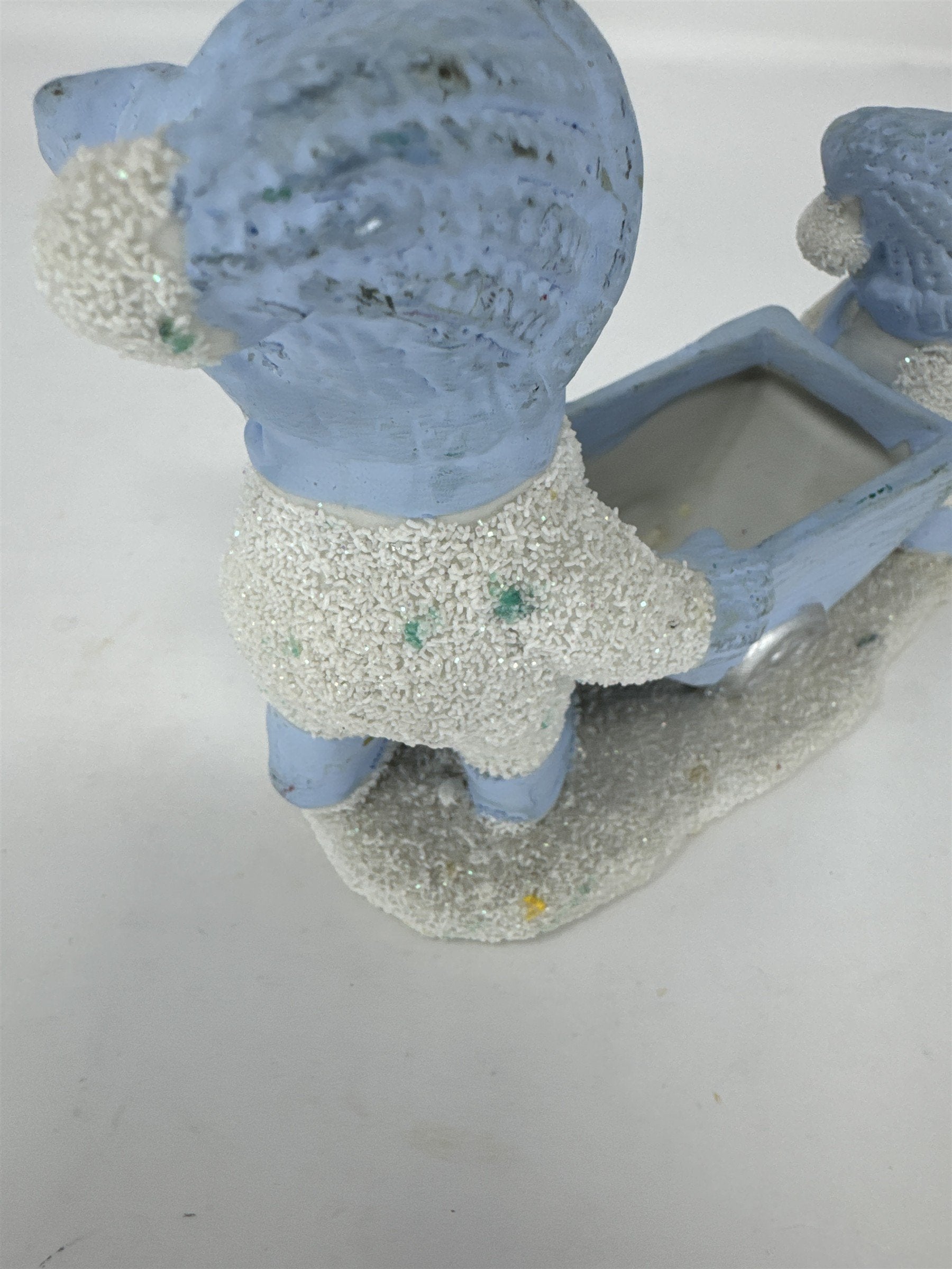 Vtg Encore Frosted Snowmen Family Wheelbarrow Figurine Glitter Figurine