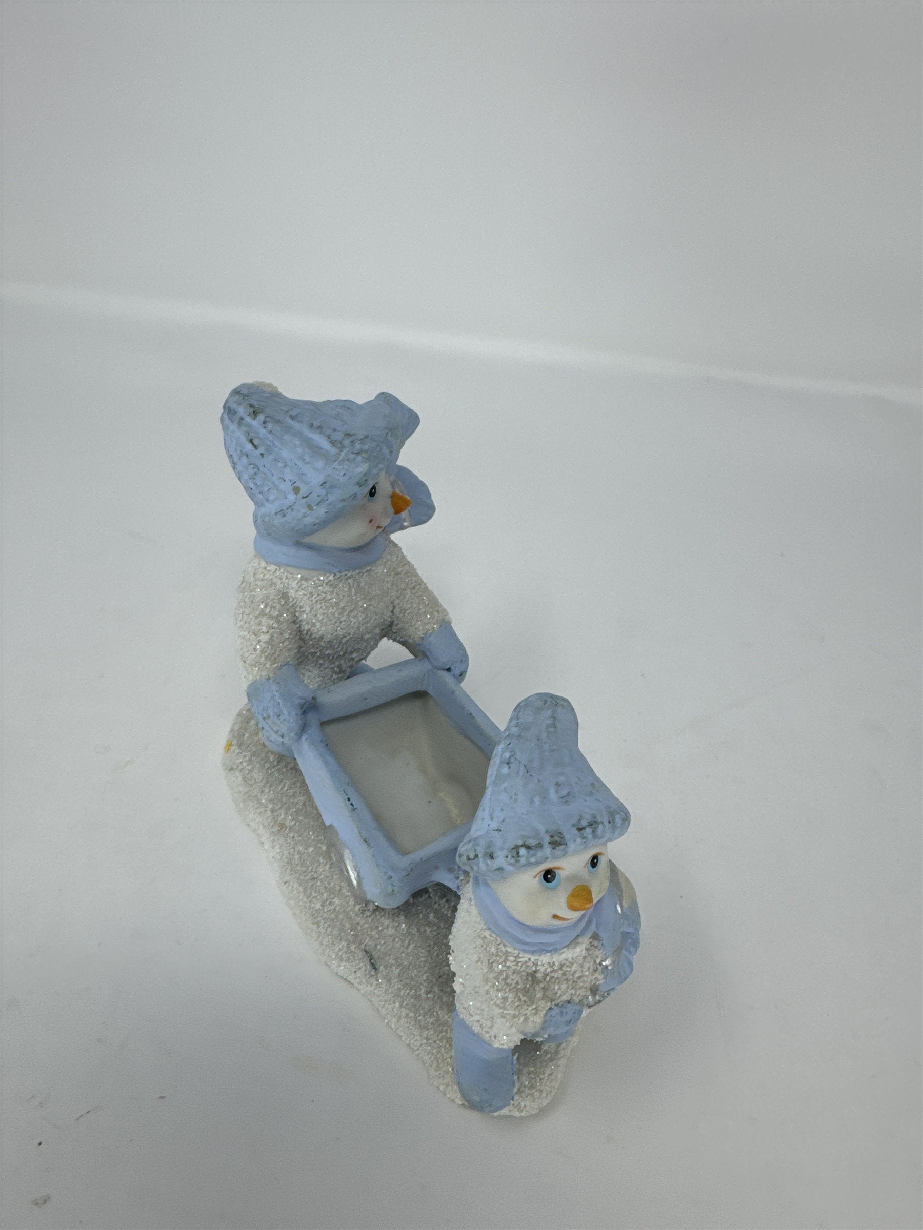 Vtg Encore Frosted Snowmen Family Wheelbarrow Figurine Glitter Figurine