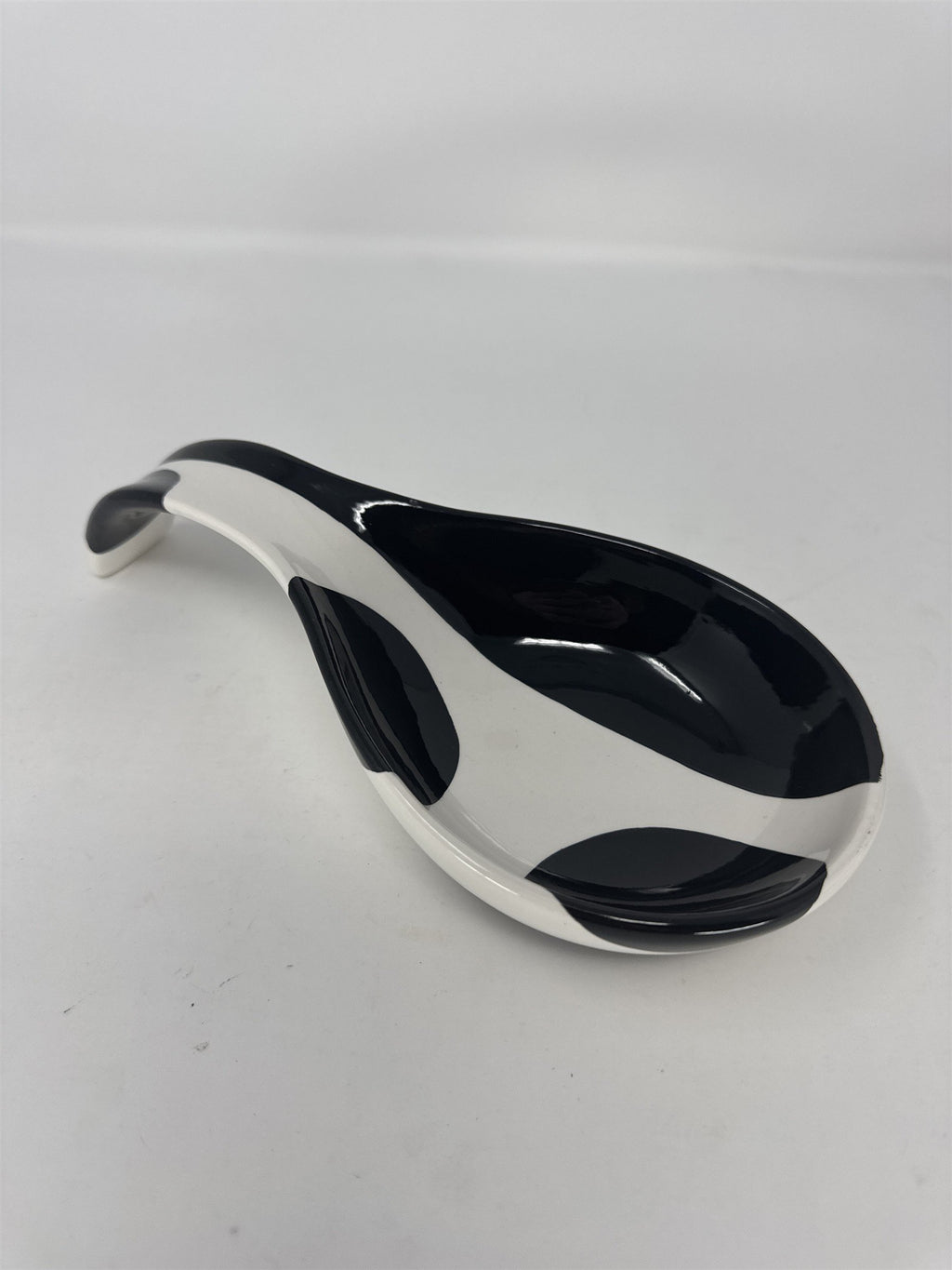 Boulevard Hand Painted Spoon Rest Black White Cow Print Ceramic Tabletop