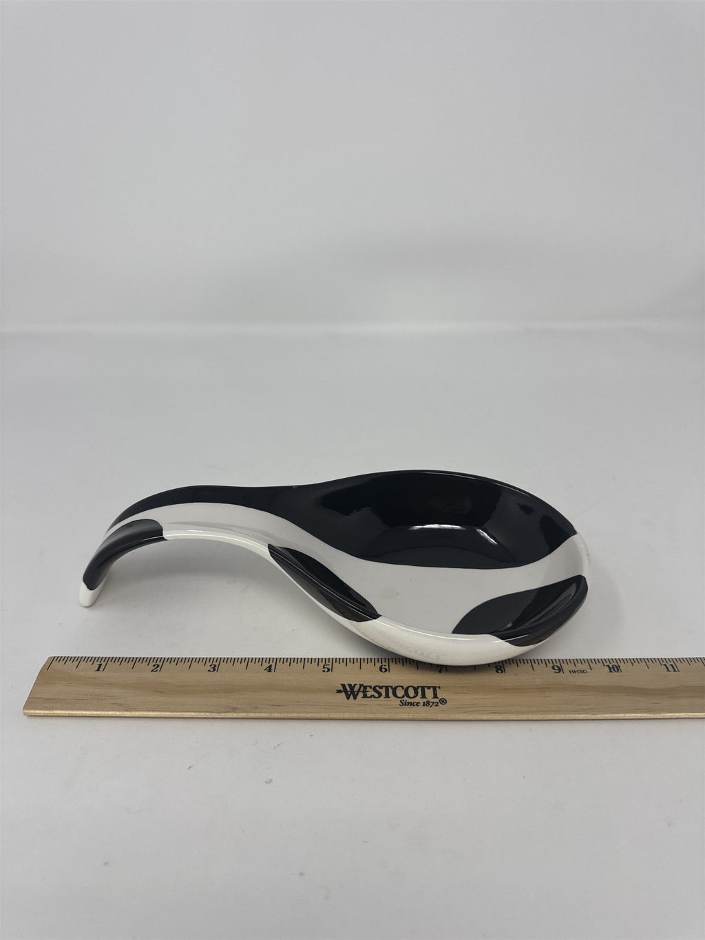 Boulevard Hand Painted Spoon Rest Black White Cow Print Ceramic Tabletop