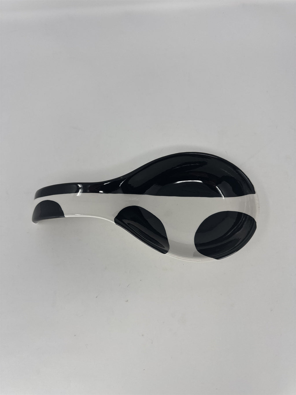 Boulevard Hand Painted Spoon Rest Black White Cow Print Ceramic Tabletop