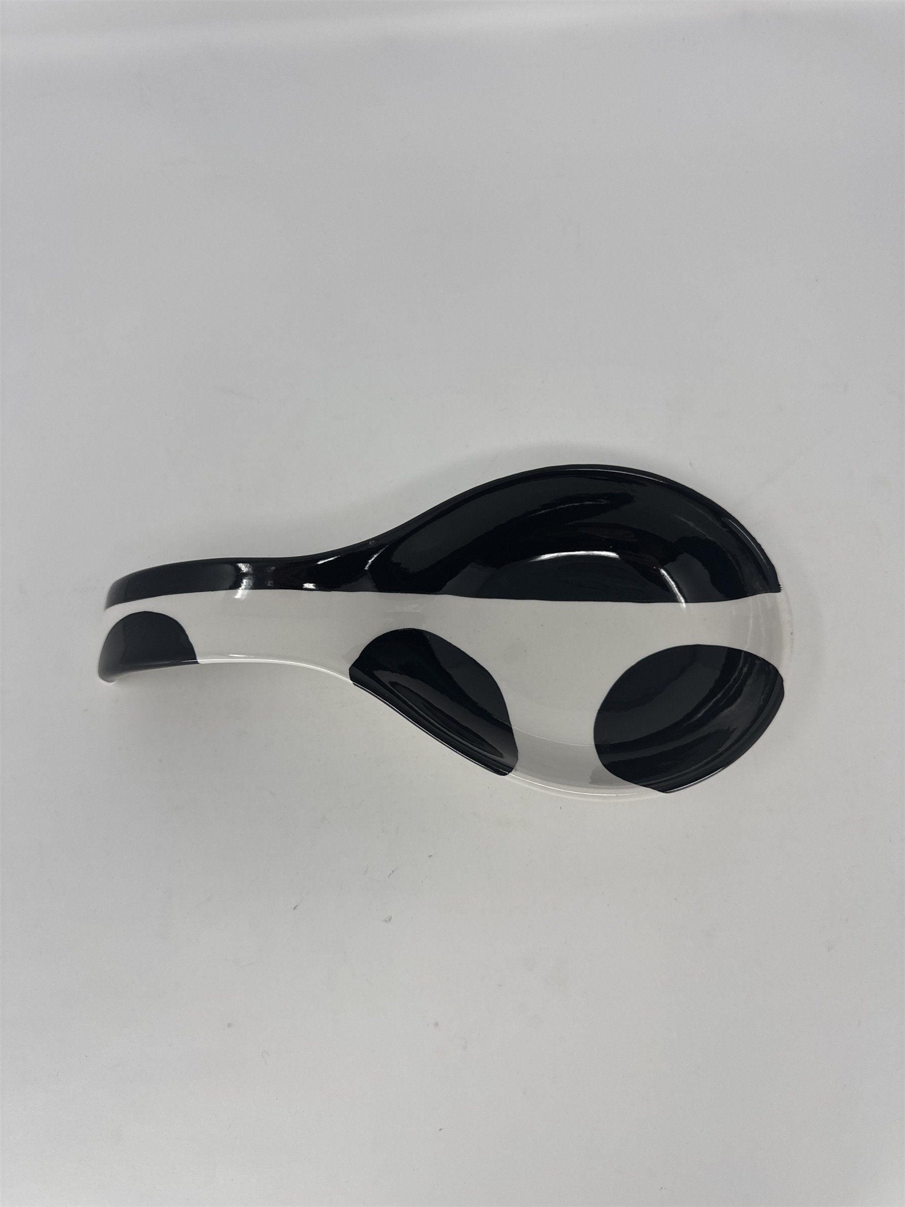 Boulevard Hand Painted Spoon Rest Black White Cow Print Ceramic Tabletop