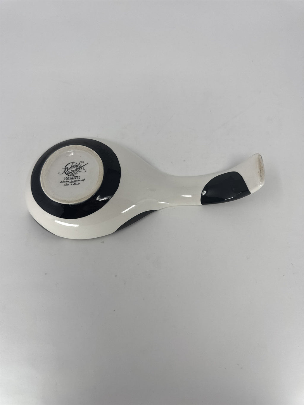 Boulevard Hand Painted Spoon Rest Black White Cow Print Ceramic Tabletop