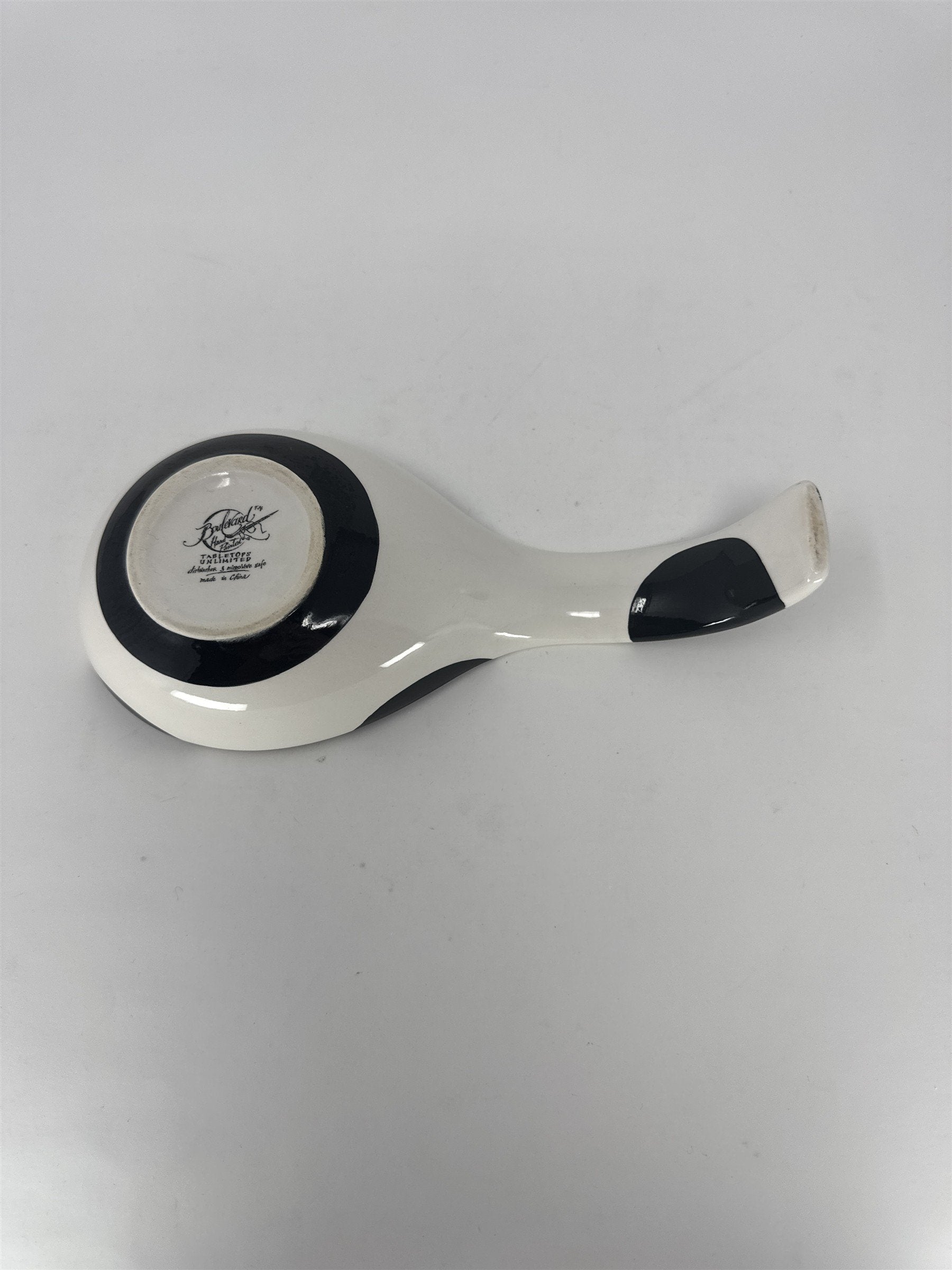 Boulevard Hand Painted Spoon Rest Black White Cow Print Ceramic Tabletop