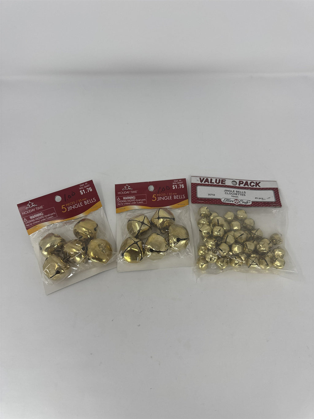 Vtg Gold Jingle Bells Lot 3 Packs Holiday Time Fibre Craft Various Sizes Vintage