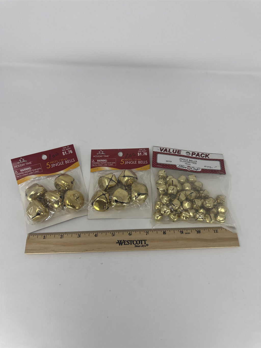 Vtg Gold Jingle Bells Lot 3 Packs Holiday Time Fibre Craft Various Sizes Vintage