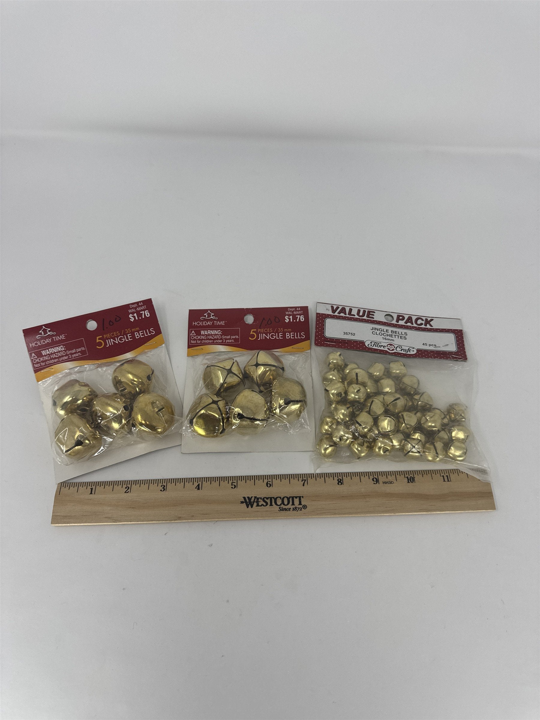 Vtg Gold Jingle Bells Lot 3 Packs Holiday Time Fibre Craft Various Sizes Vintage