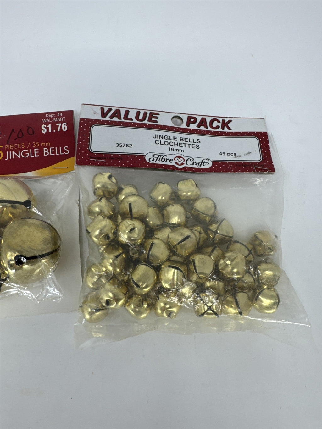 Vtg Gold Jingle Bells Lot 3 Packs Holiday Time Fibre Craft Various Sizes Vintage