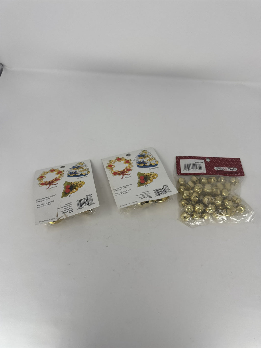 Vtg Gold Jingle Bells Lot 3 Packs Holiday Time Fibre Craft Various Sizes Vintage
