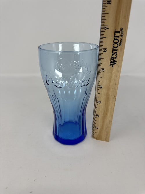 Coca Cola Coke Blue Glass 6" Tall Drinking Glass McDonalds Promo Vintage