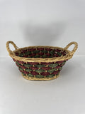 Vtg Wicker Gathering Basket Dark Brown Woven Wood Wrapped Handle Sturdy