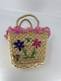 Vtg Wicker Flower Basket High Arched Handle Gathering Wedding Decor
