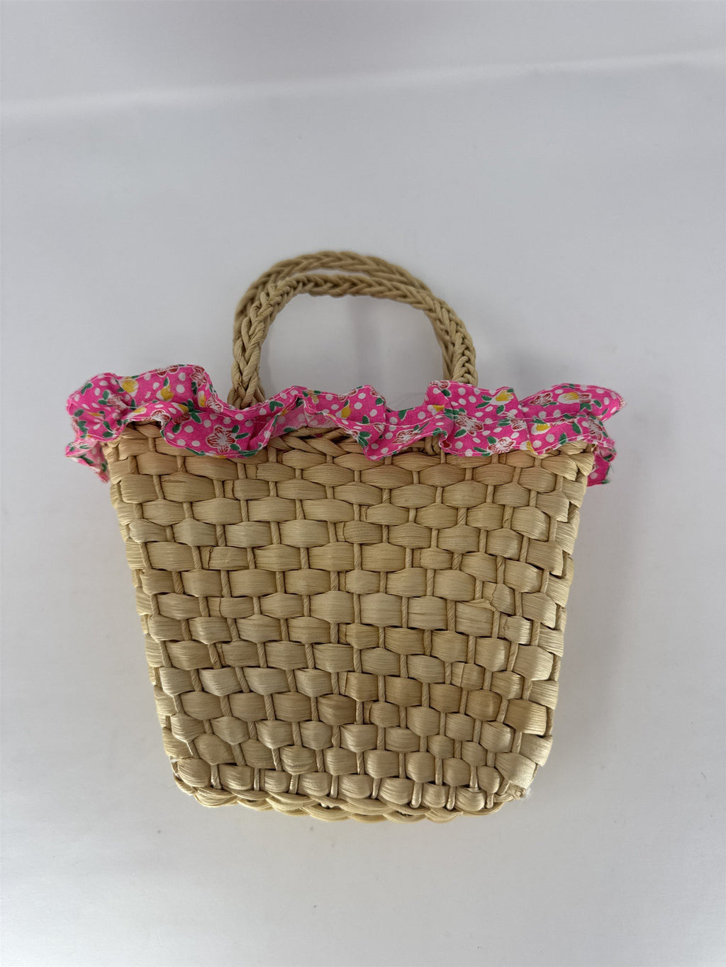 Vtg Wicker Flower Basket High Arched Handle Gathering Wedding Decor