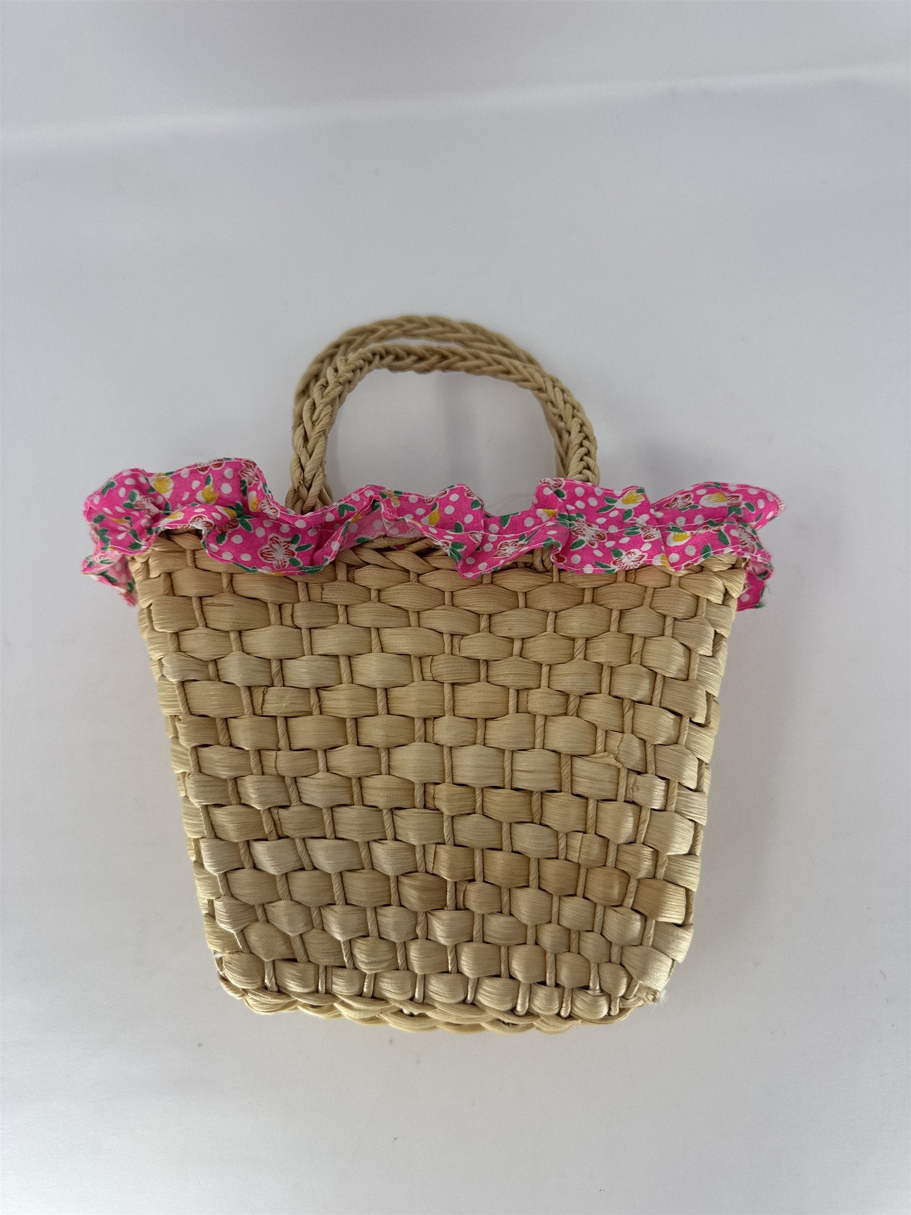 Vtg Wicker Flower Basket High Arched Handle Gathering Wedding Decor