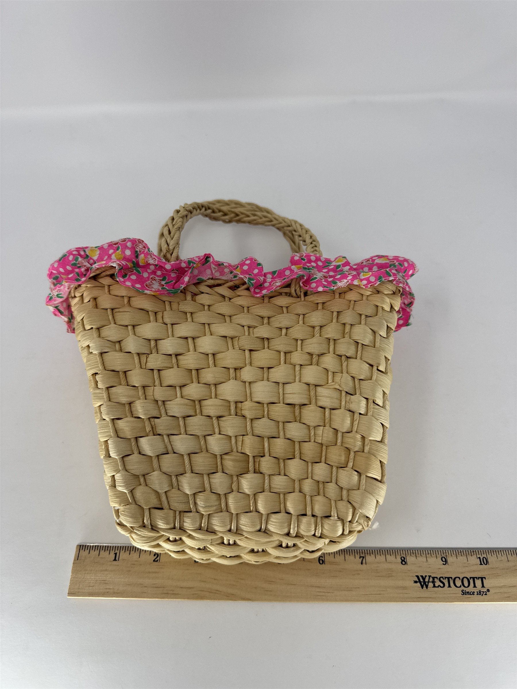 Vtg Wicker Flower Basket High Arched Handle Gathering Wedding Decor