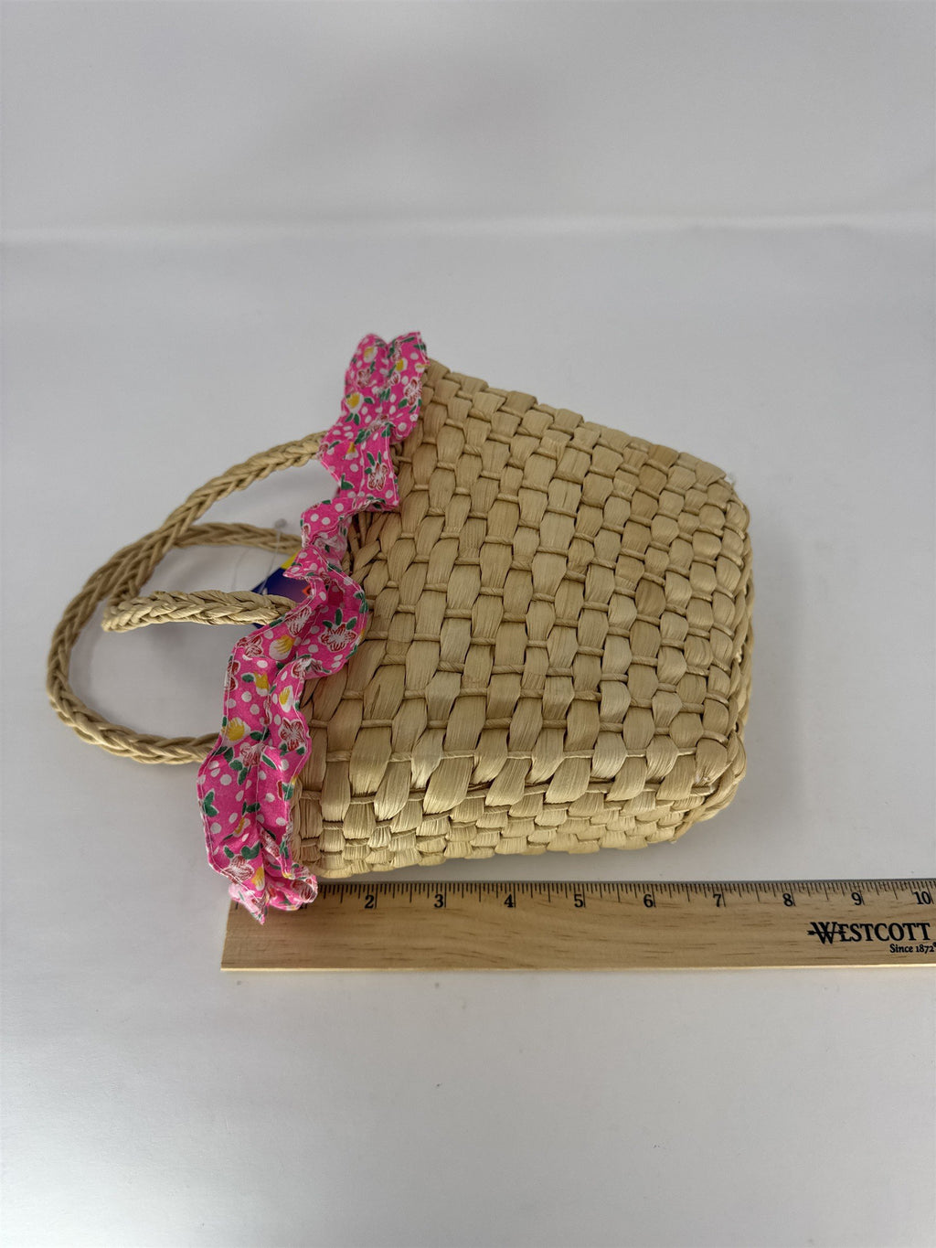 Vtg Wicker Flower Basket High Arched Handle Gathering Wedding Decor