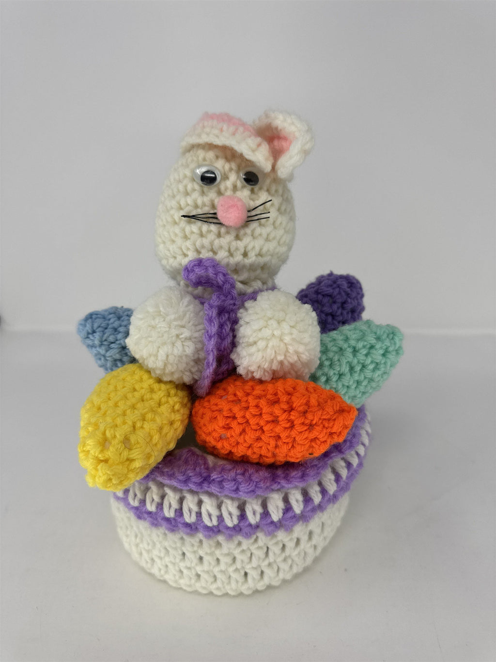 Handmade Crocheted Easter Bunny Rabbit & 3 Eggs Set Amigurumi Plush Decor