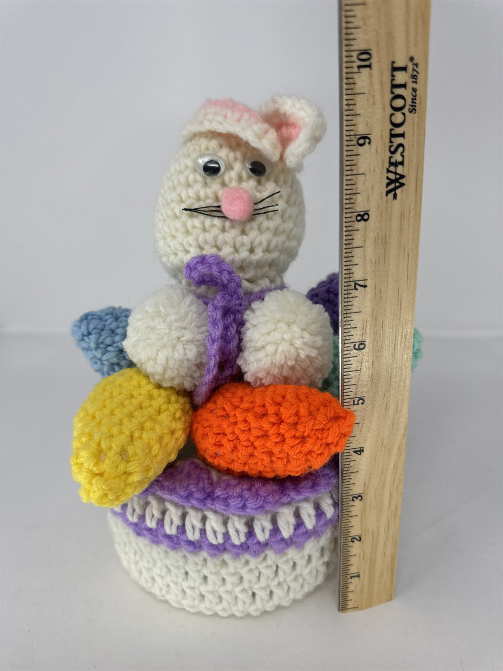 Handmade Crocheted Easter Bunny Rabbit & 3 Eggs Set Amigurumi Plush Decor