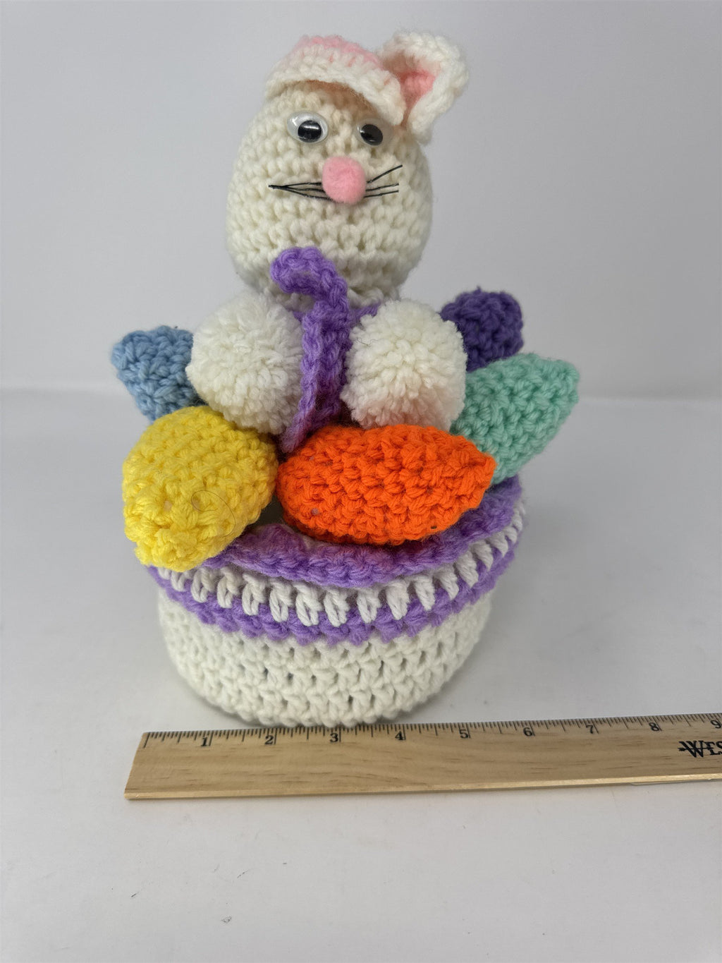Handmade Crocheted Easter Bunny Rabbit & 3 Eggs Set Amigurumi Plush Decor
