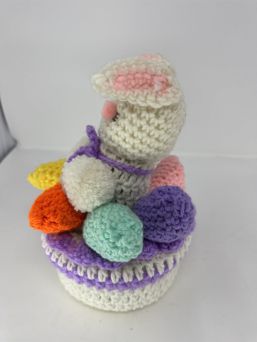 Handmade Crocheted Easter Bunny Rabbit & 3 Eggs Set Amigurumi Plush Decor