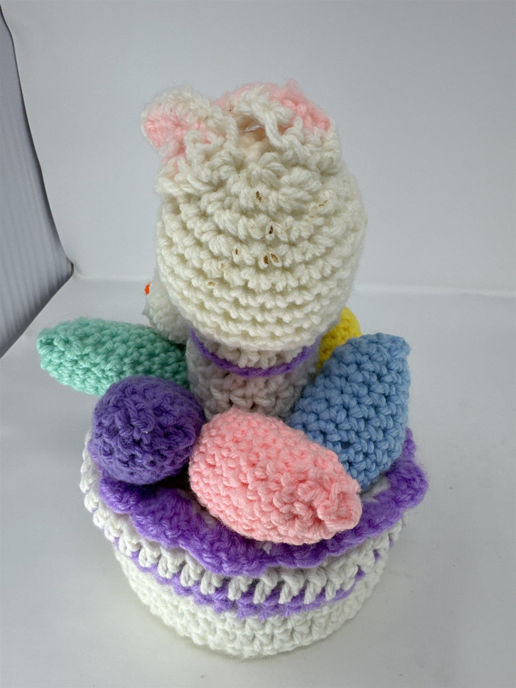 Handmade Crocheted Easter Bunny Rabbit & 3 Eggs Set Amigurumi Plush Decor