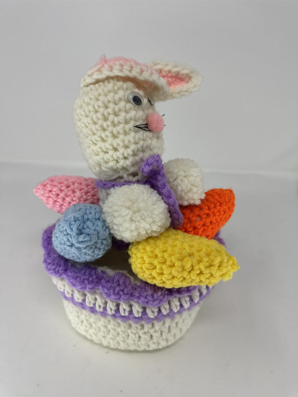 Handmade Crocheted Easter Bunny Rabbit & 3 Eggs Set Amigurumi Plush Decor