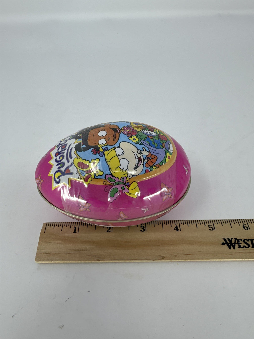 Vtg 1997 Rugrats Angelica Candy Egg Container Nickelodeon Viacom Pink Metal