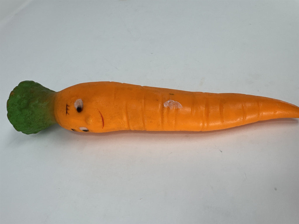 Vtg Rubber Carrot Squeaker Toy Face 10" Retro Kitsch Pet Toy Collectible 90s