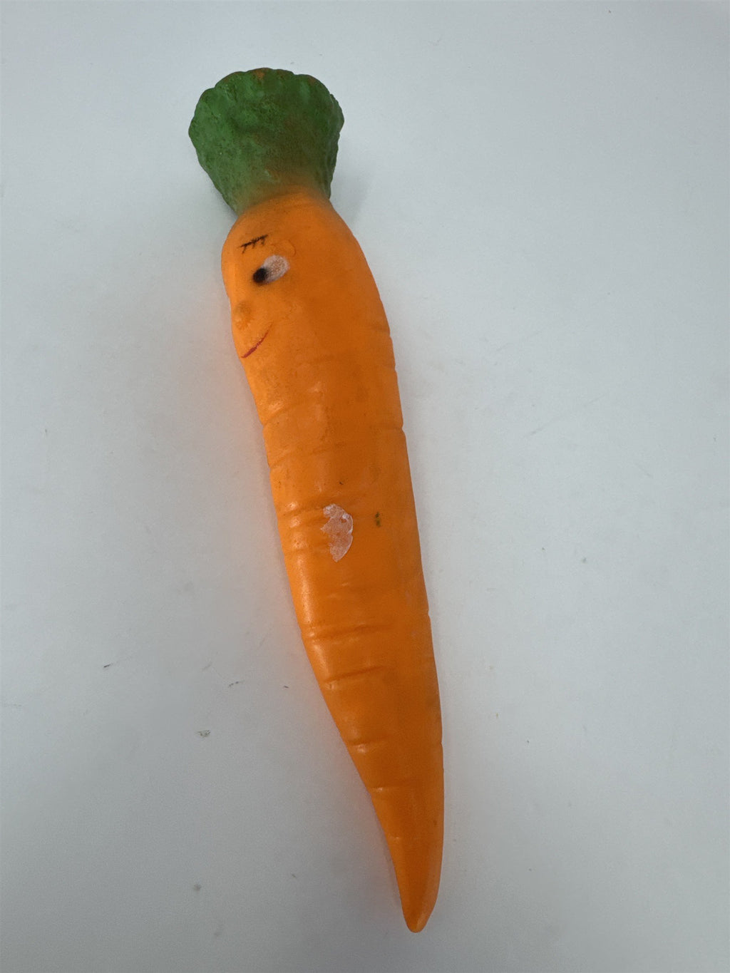 Vtg Rubber Carrot Squeaker Toy Face 10" Retro Kitsch Pet Toy Collectible 90s