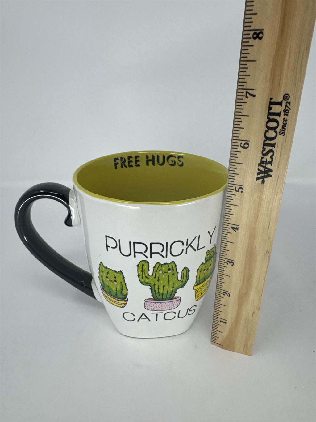 Purrickly Catcus Coffee Mug Cat Cactus Pun Free Hugs Ceramic Tea Cup Green White