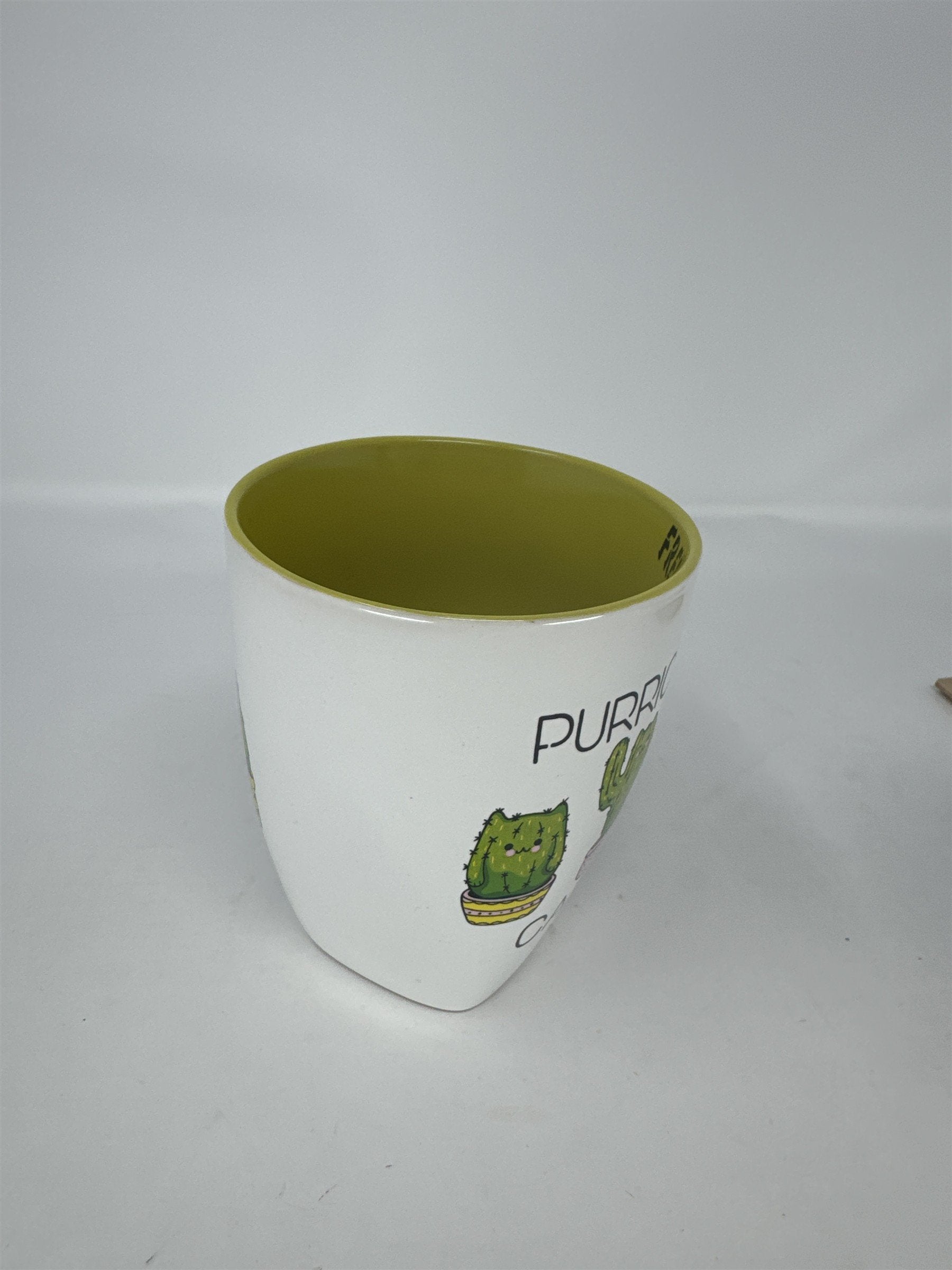 Purrickly Catcus Coffee Mug Cat Cactus Pun Free Hugs Ceramic Tea Cup Green White