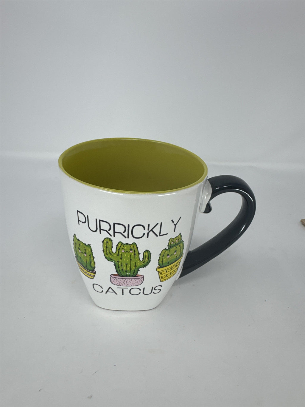 Purrickly Catcus Coffee Mug Cat Cactus Pun Free Hugs Ceramic Tea Cup Green White