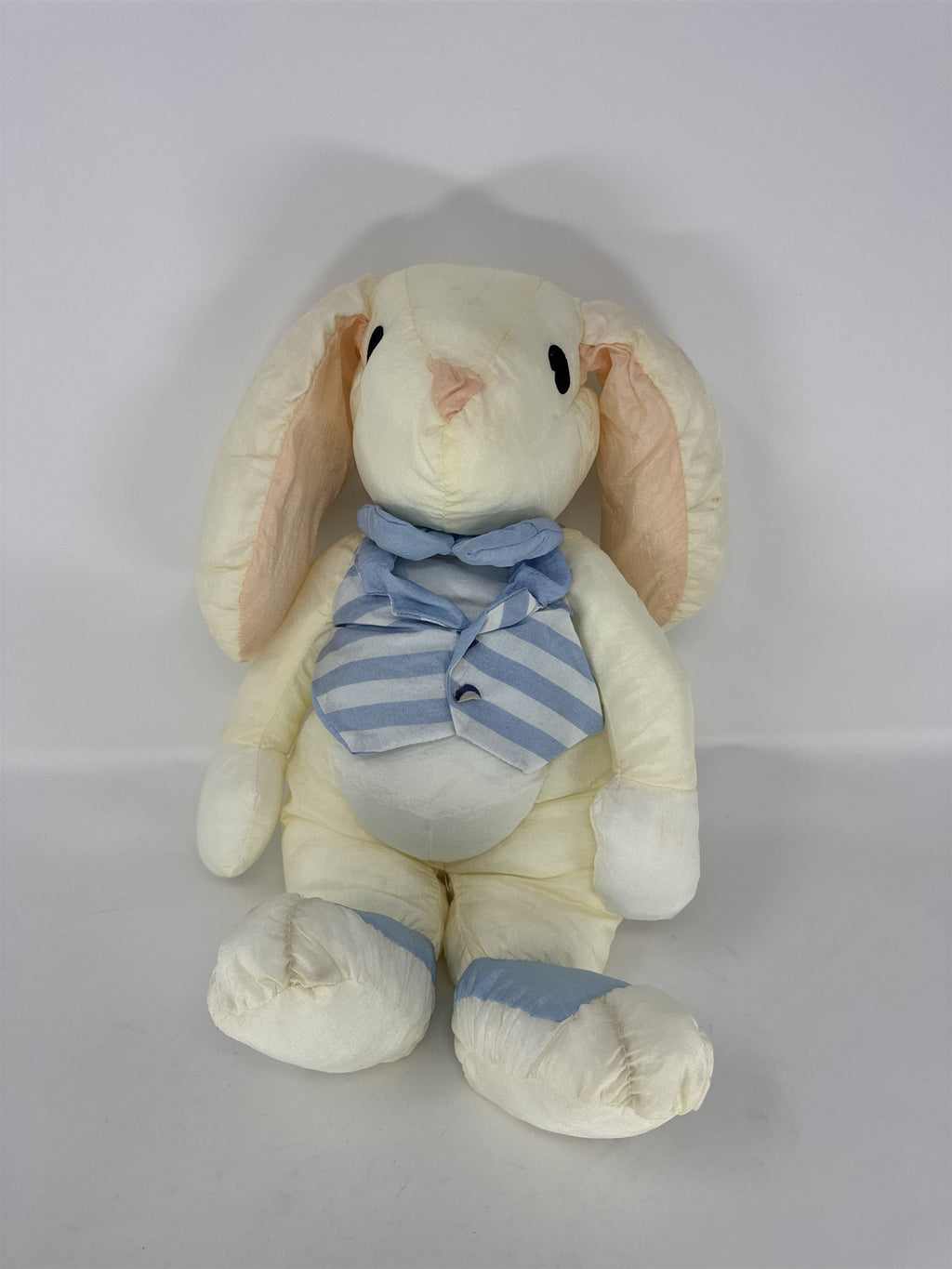 Vintage 1980s Large Easter Bunny Plush Satin Fabric Striped Vest Made In Korea