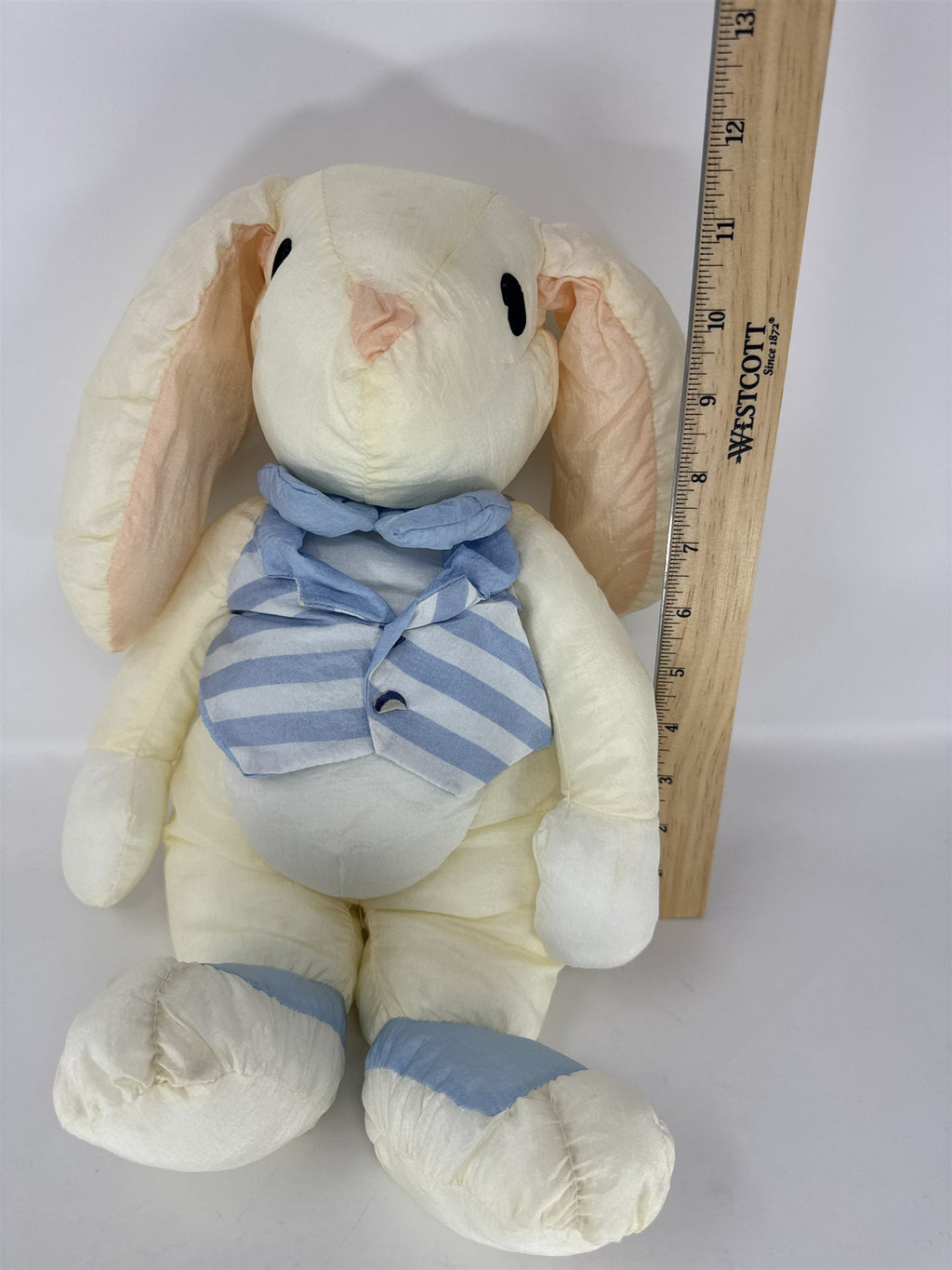 Vintage 1980s Large Easter Bunny Plush Satin Fabric Striped Vest Made In Korea