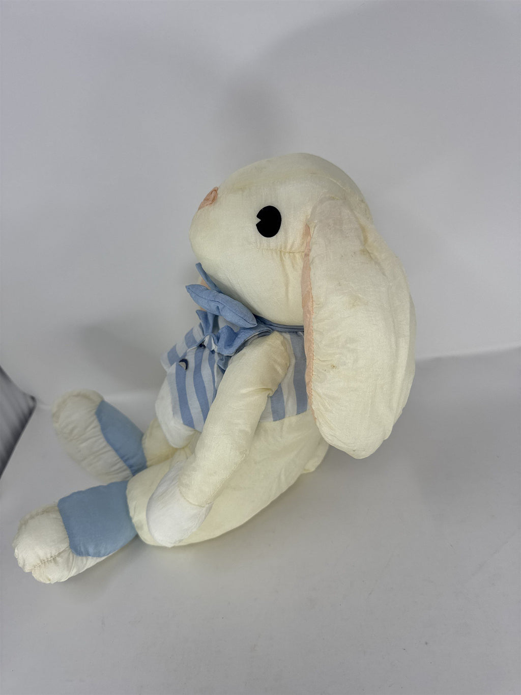 Vintage 1980s Large Easter Bunny Plush Satin Fabric Striped Vest Made In Korea