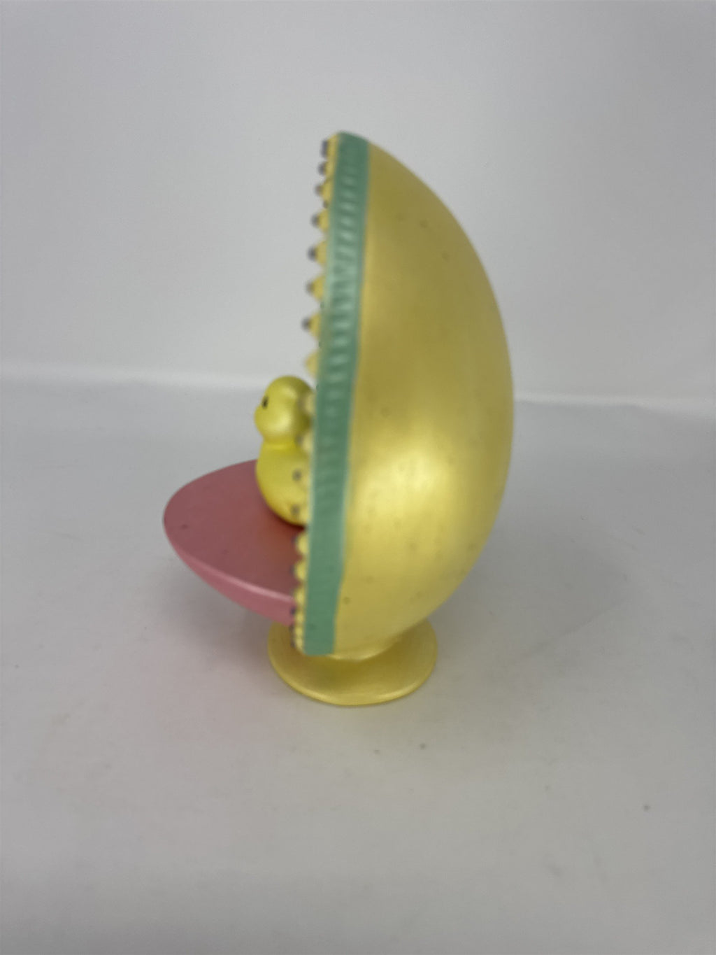 Vintage Hand Painted Easter Egg Figurine Yellow Duckling Rhinestone Diorama