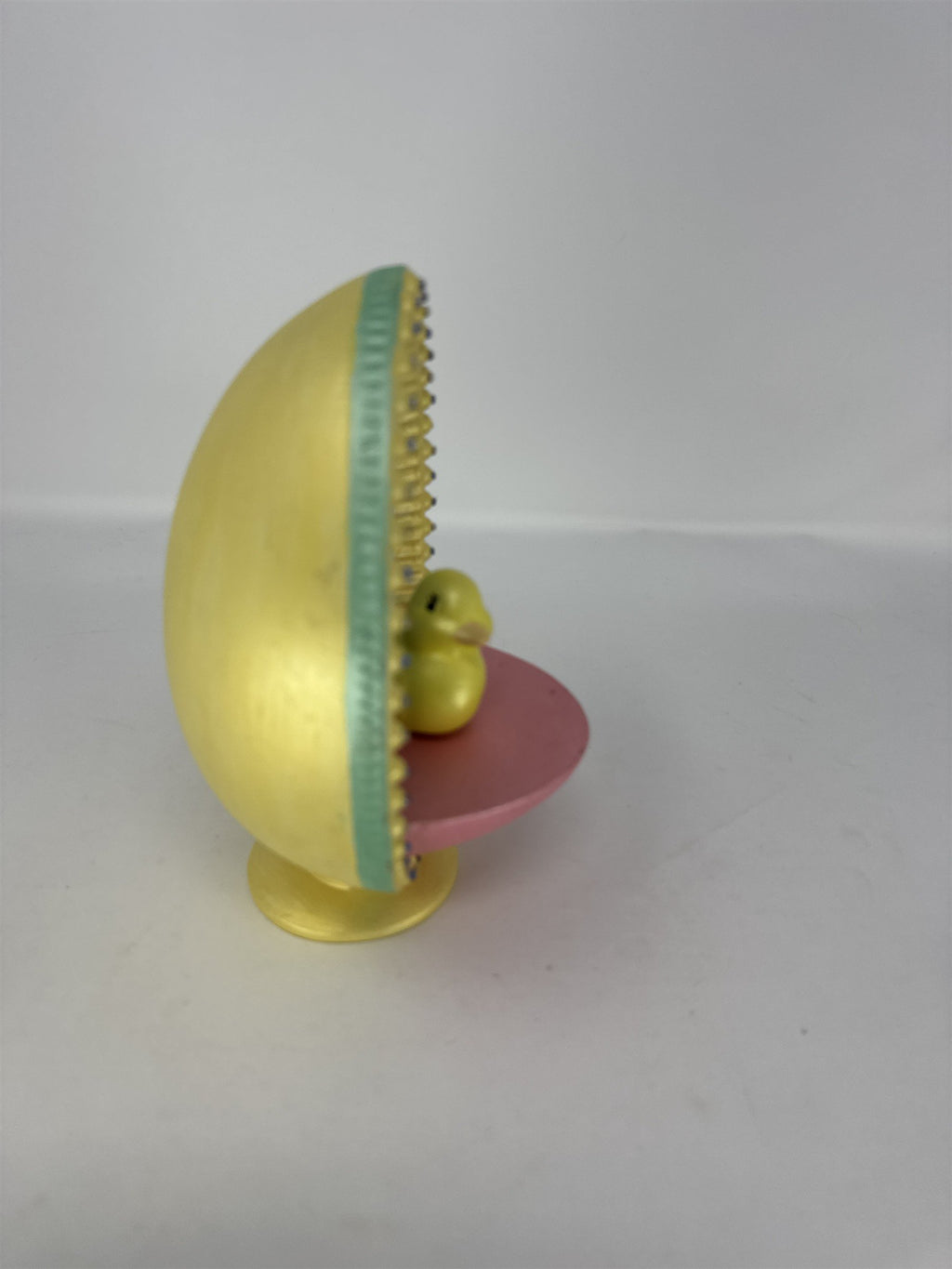 Vintage Hand Painted Easter Egg Figurine Yellow Duckling Rhinestone Diorama