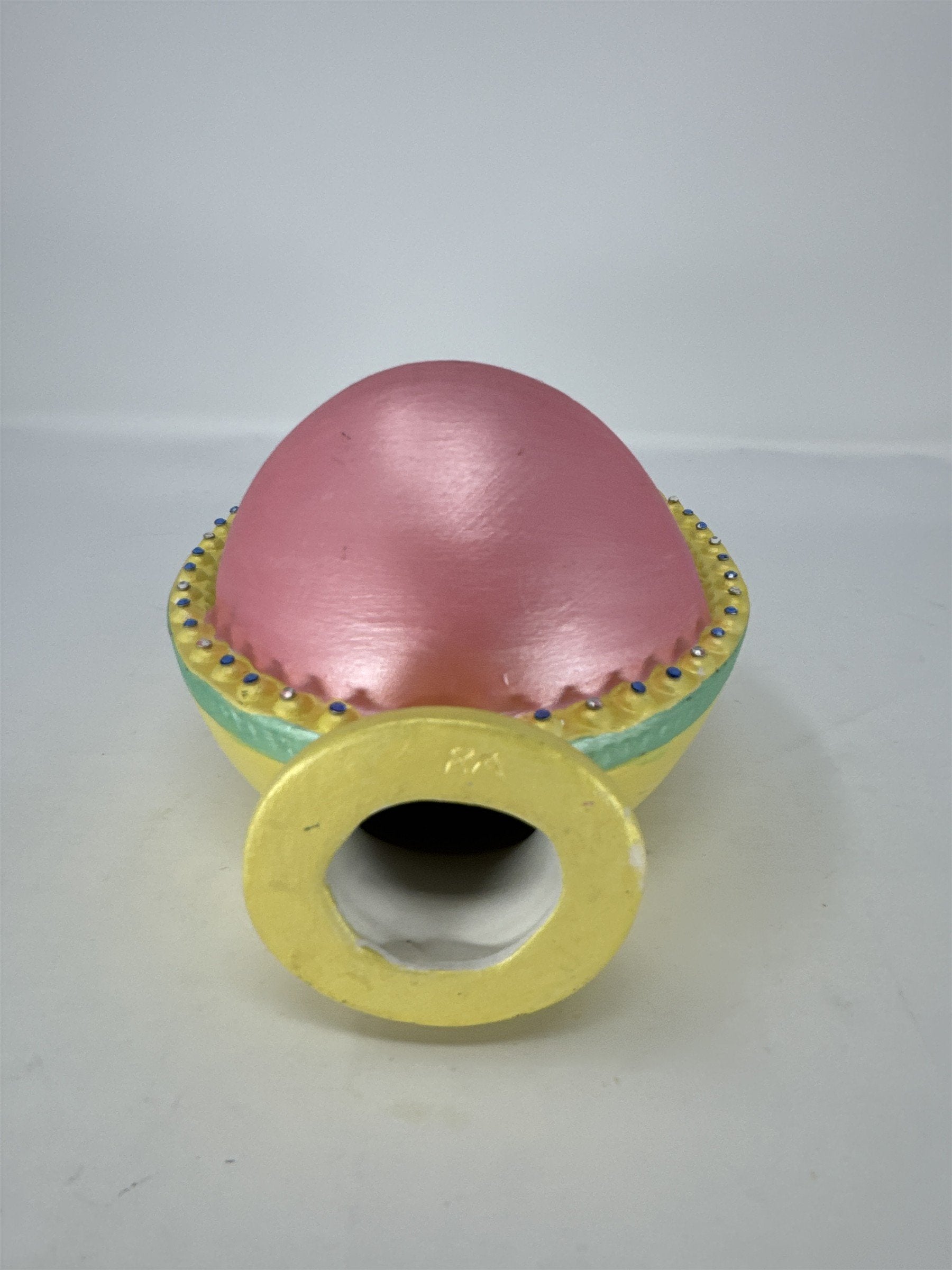 Vintage Hand Painted Easter Egg Figurine Yellow Duckling Rhinestone Diorama