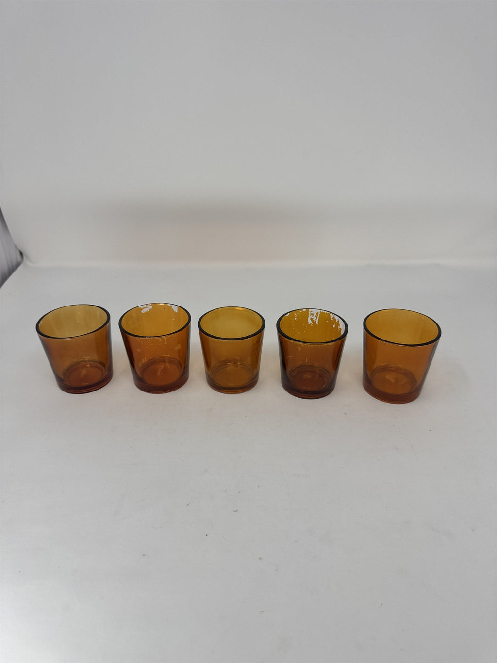 Set of 5 Amber Orange Glass Votive Tea Light Candle Holder Replacement Cups READ