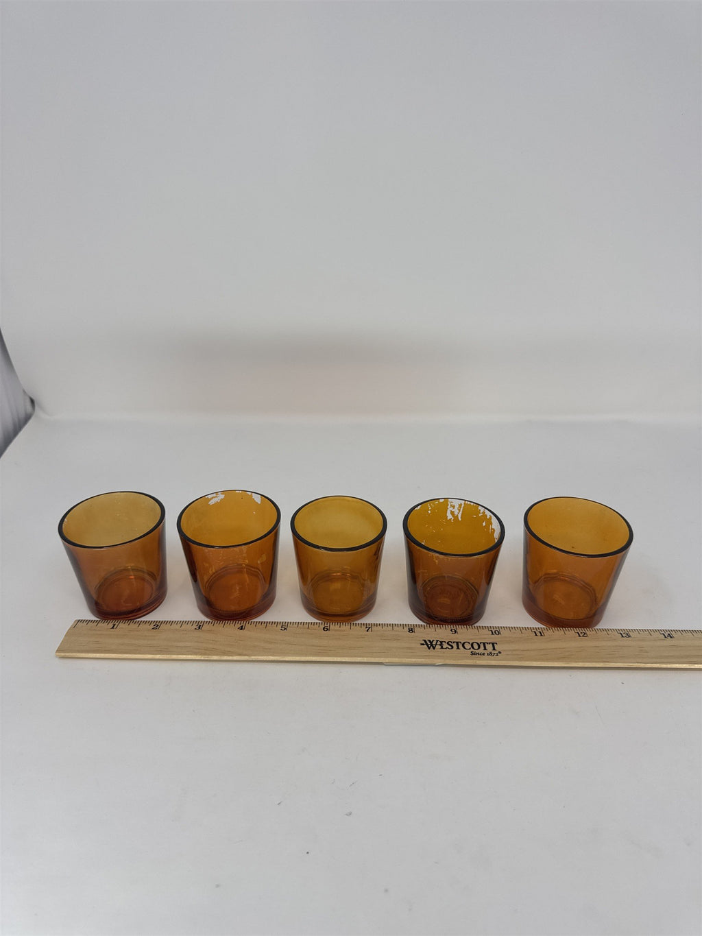 Set of 5 Amber Orange Glass Votive Tea Light Candle Holder Replacement Cups READ