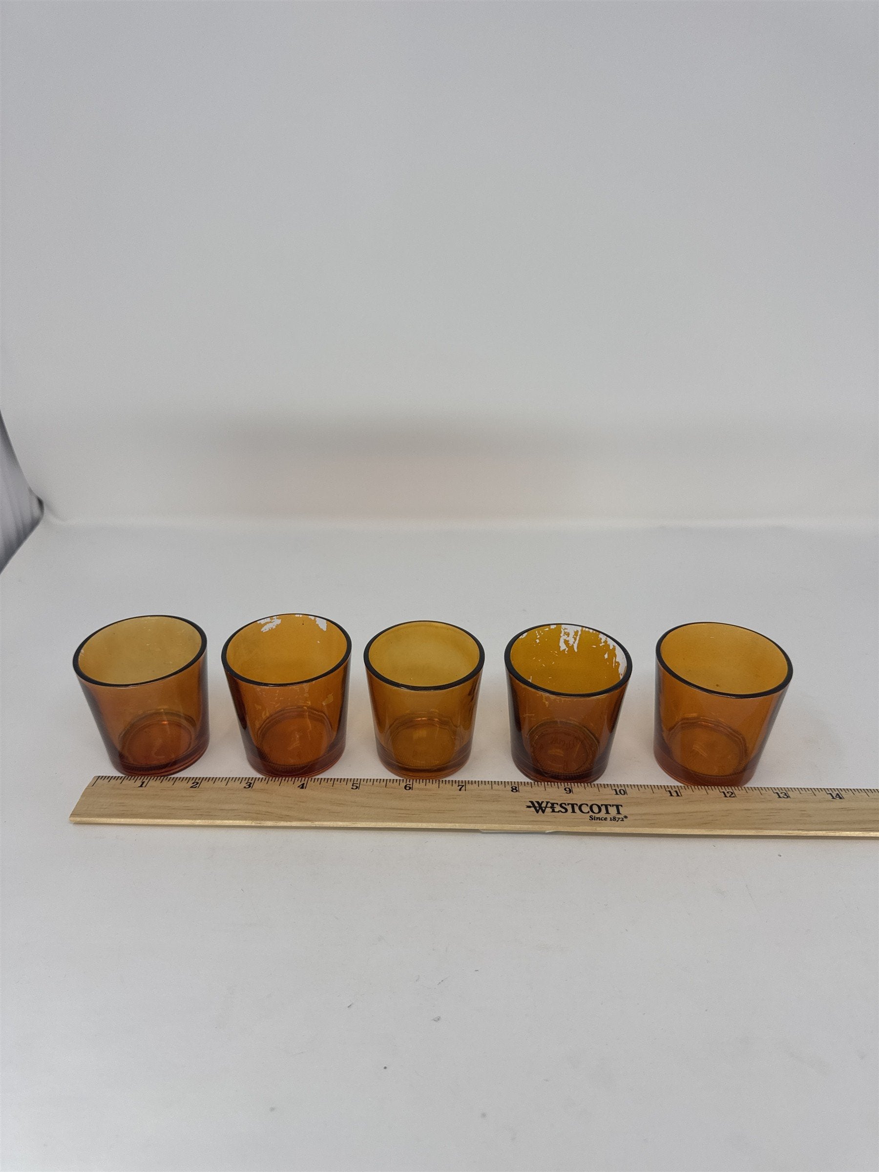 Set of 5 Amber Orange Glass Votive Tea Light Candle Holder Replacement Cups READ