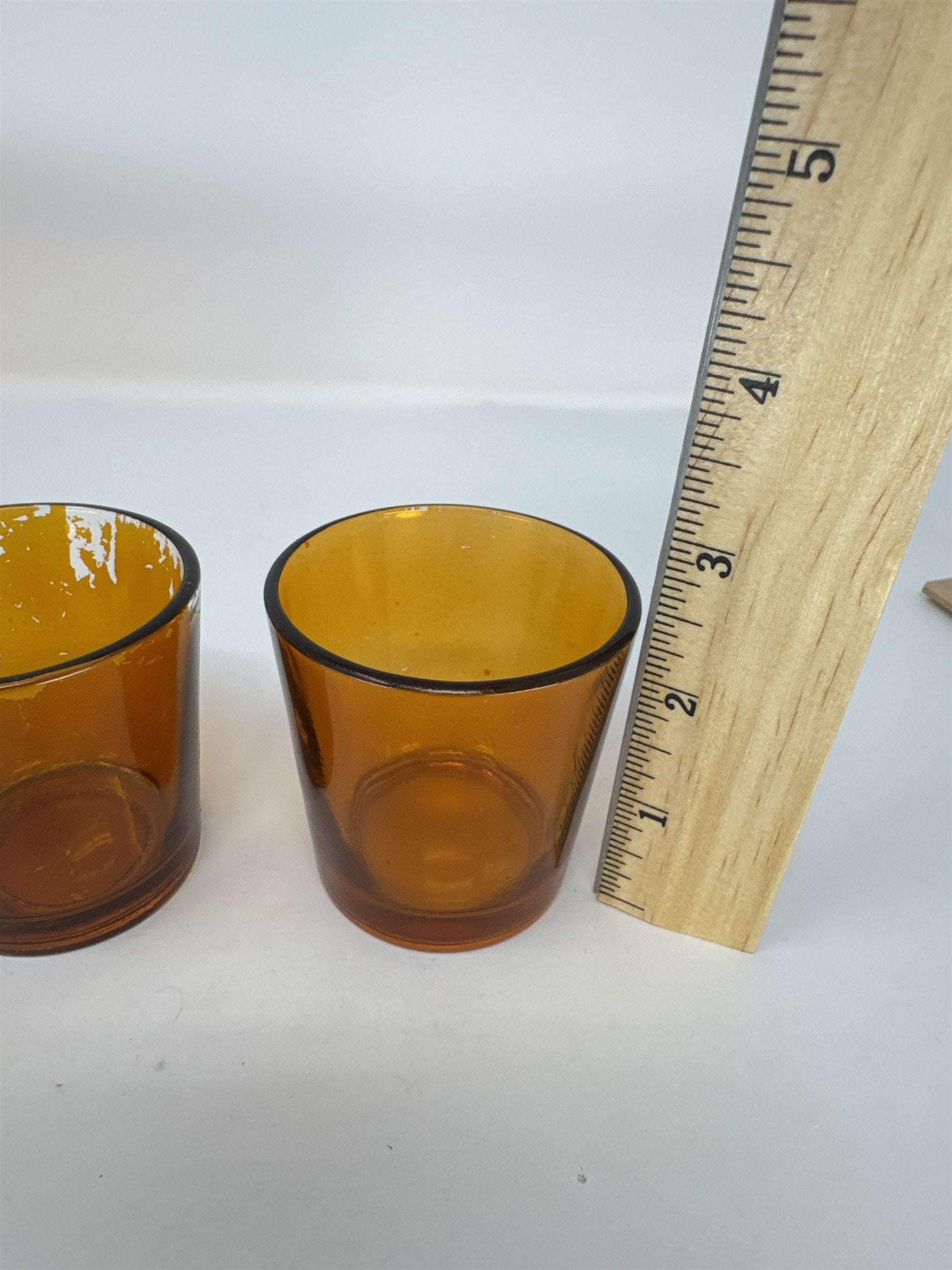 Set of 5 Amber Orange Glass Votive Tea Light Candle Holder Replacement Cups READ